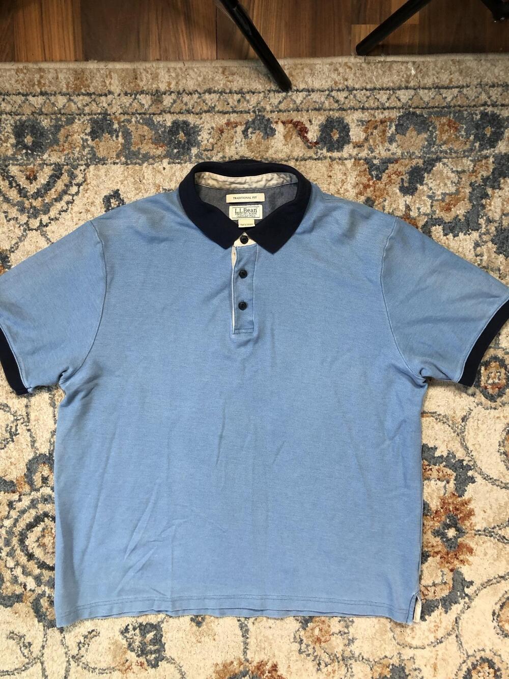 L.L. Bean Casco Bay Polo Shirt Mens L Blue Traditional Fit Short Sleeve